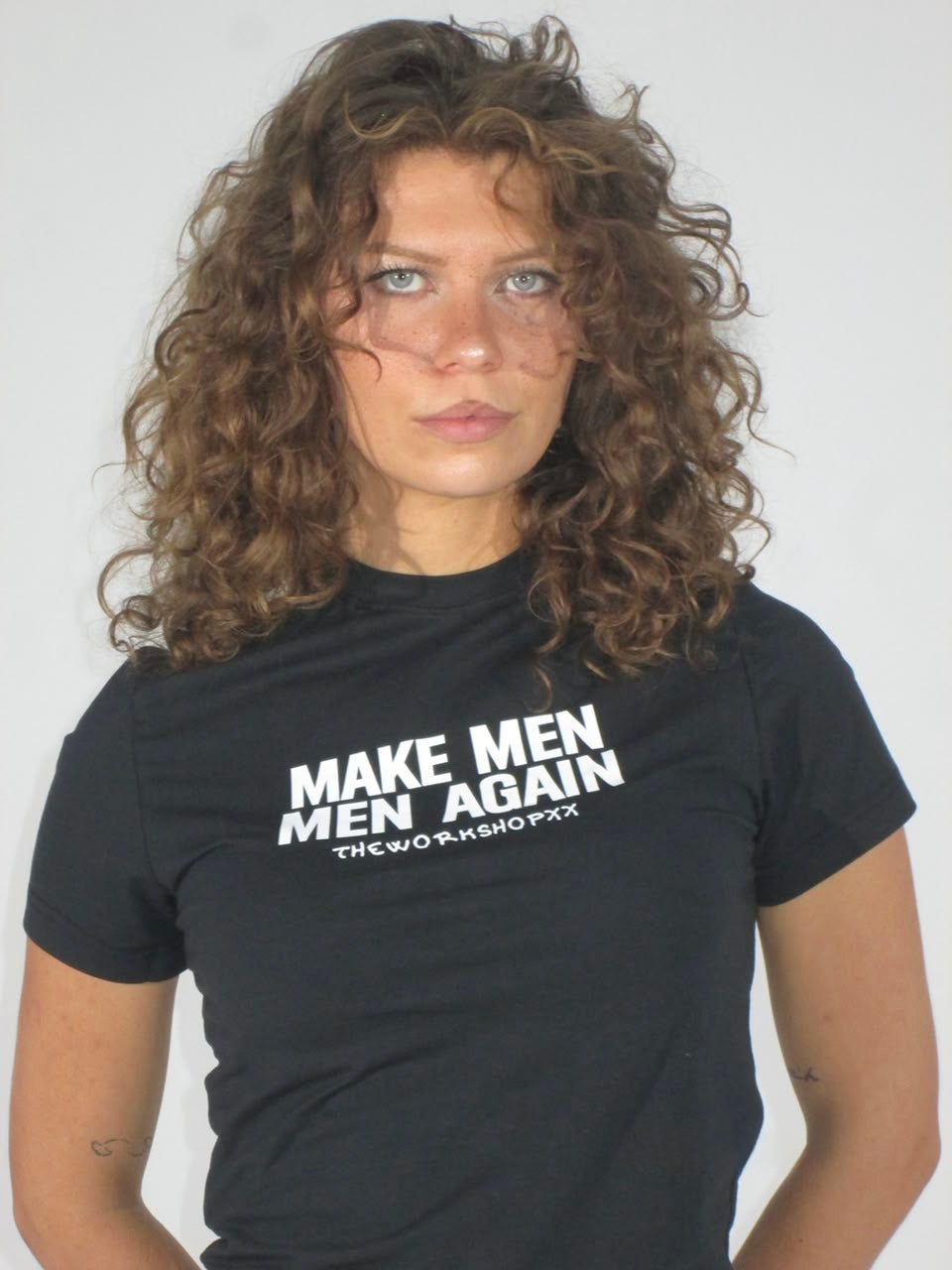 Make men men again in black baby tee