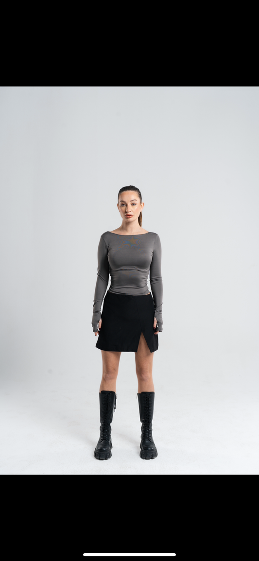 drop IV backless long sleeves GREY