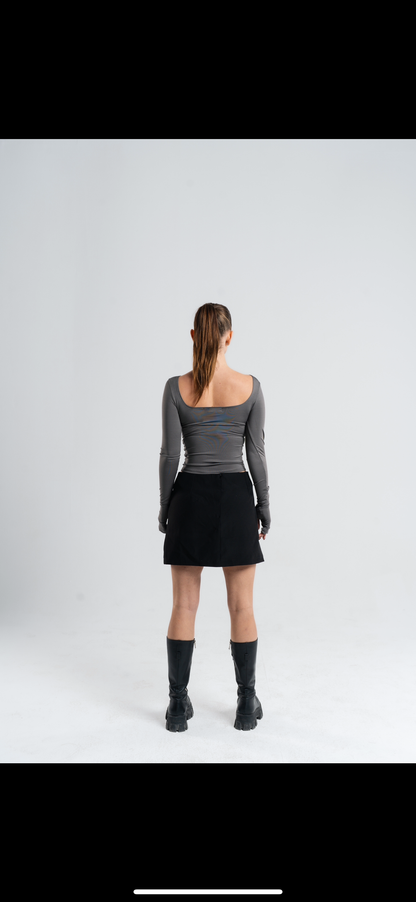 drop IV backless long sleeves GREY