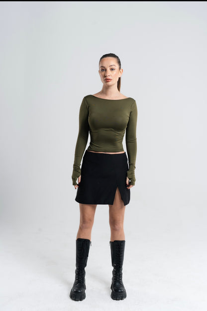 drop IV backless long sleeves OliveG