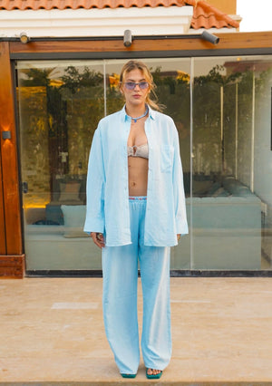S'25 striped baby blue linen pants
