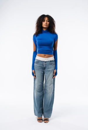 Blue cut it sleeves