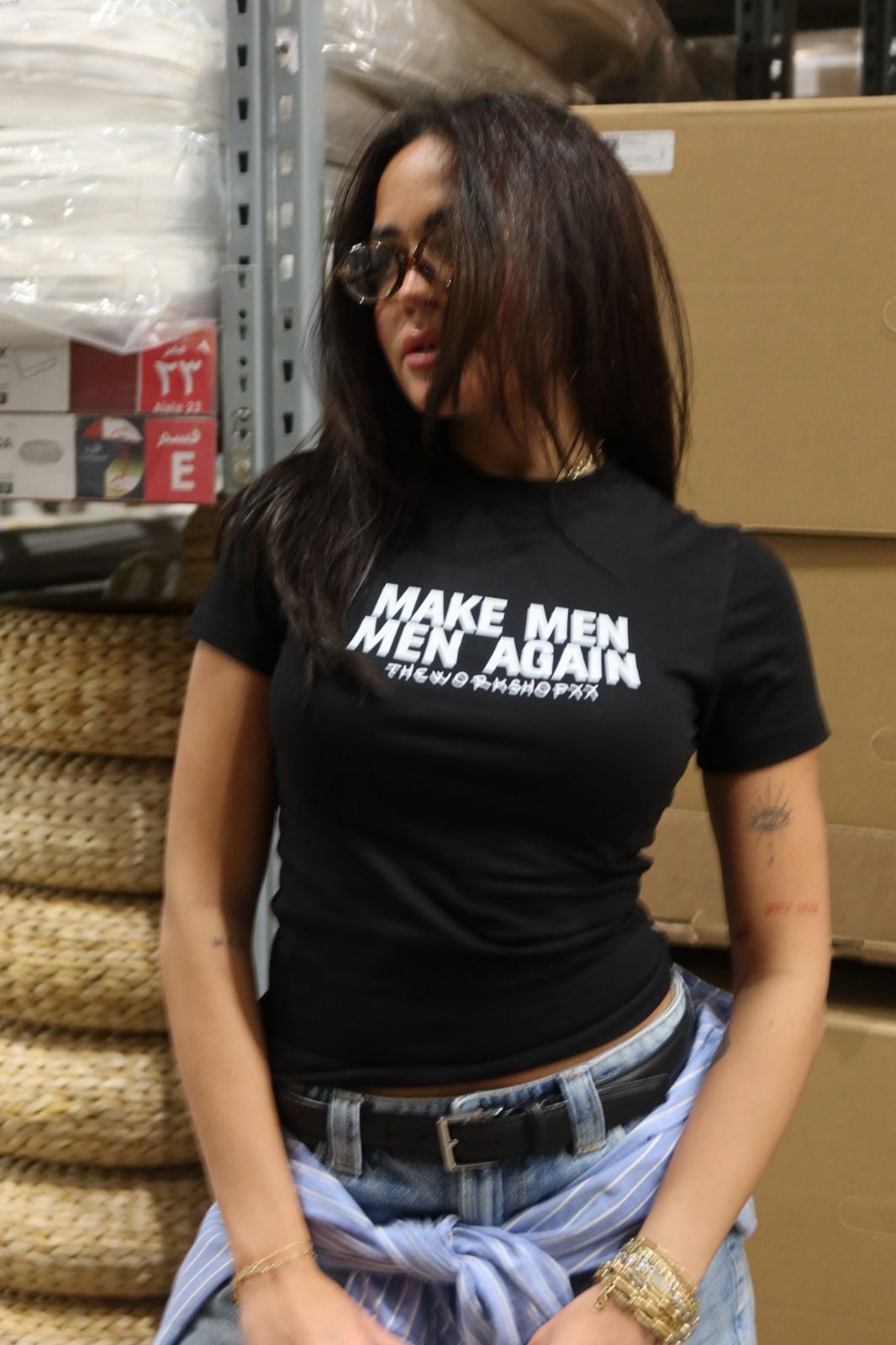 Make men men again in black baby tee