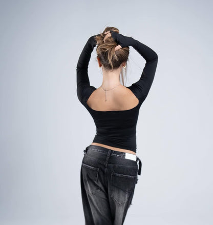 backless long sleeve black